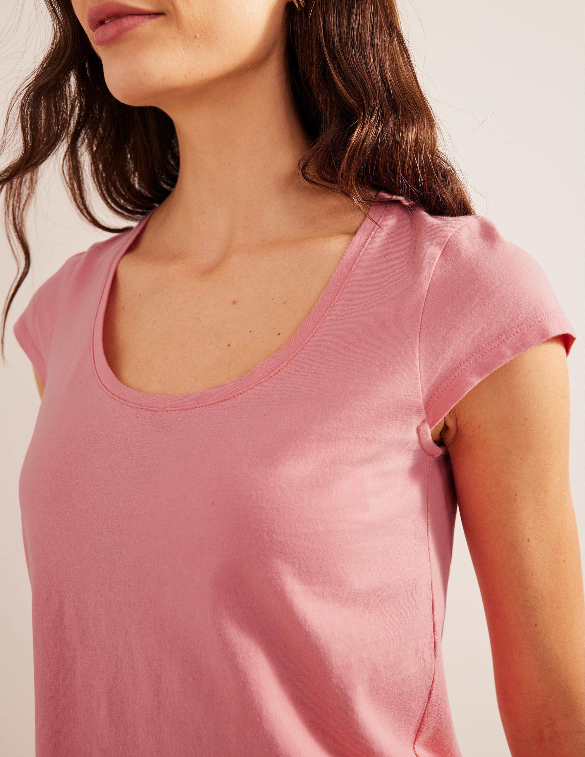 Pure Cotton Scoop Neck T-Shirt-Peach Sorbet - Image 2