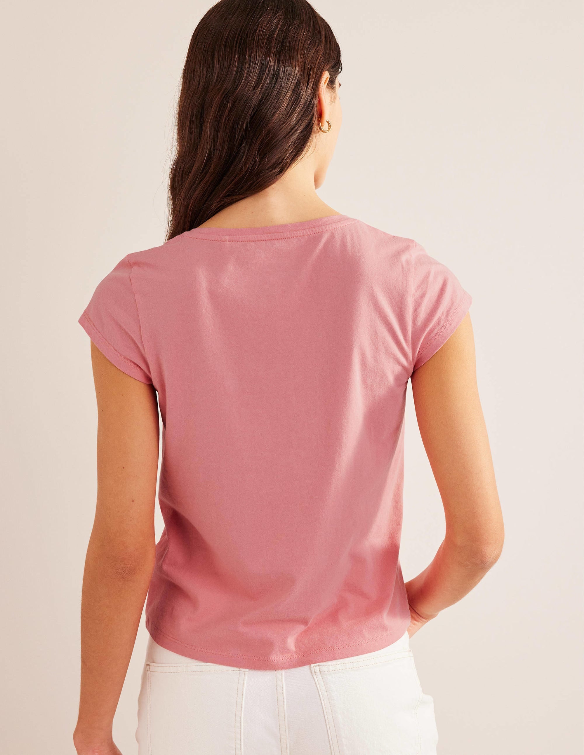 Pure Cotton Scoop Neck T-Shirt-Peach Sorbet - Image 3