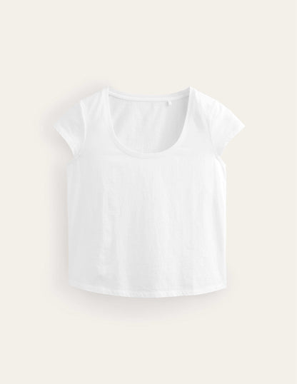 Pure Cotton Scoop Neck T-Shirt-White-5