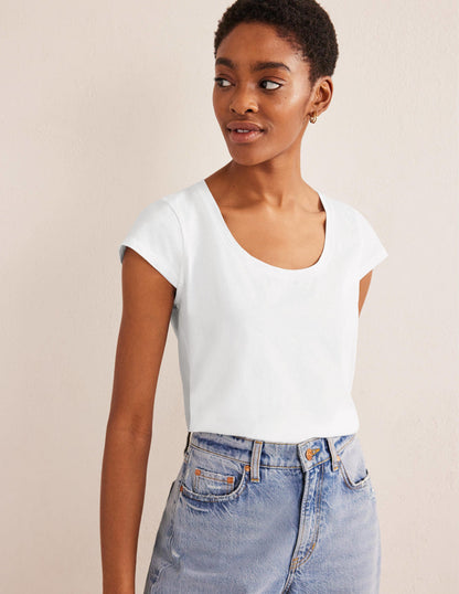 Pure Cotton Scoop Neck T-Shirt-White-1