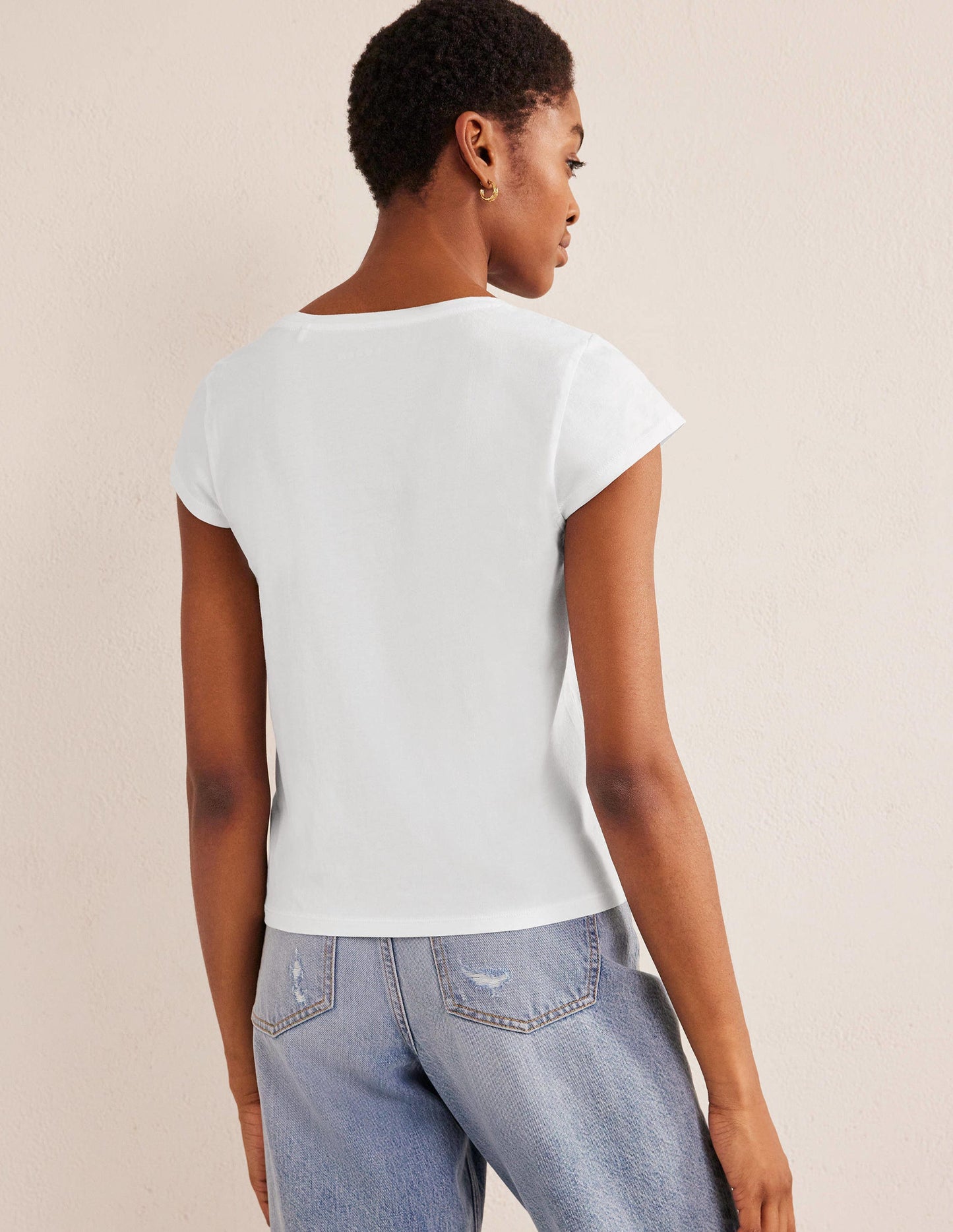 Pure Cotton Scoop Neck T-Shirt-White