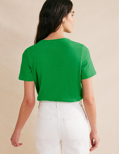 Cotton Crew Neck T-Shirt-Green Bee-3