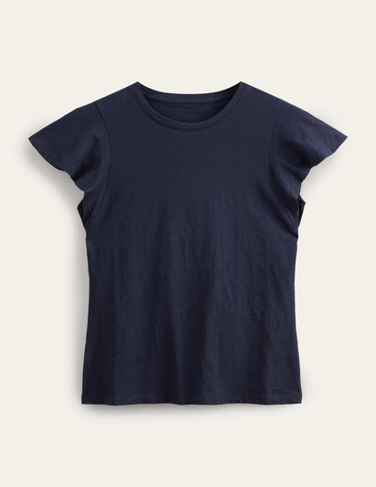 Crew Neck Flutter T-Shirt-Navy-5