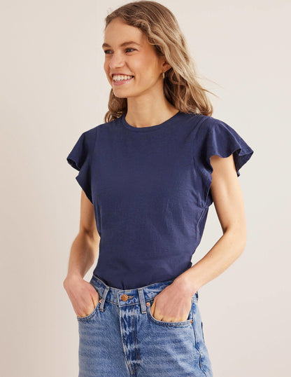 Crew Neck Flutter T-Shirt-Navy-1