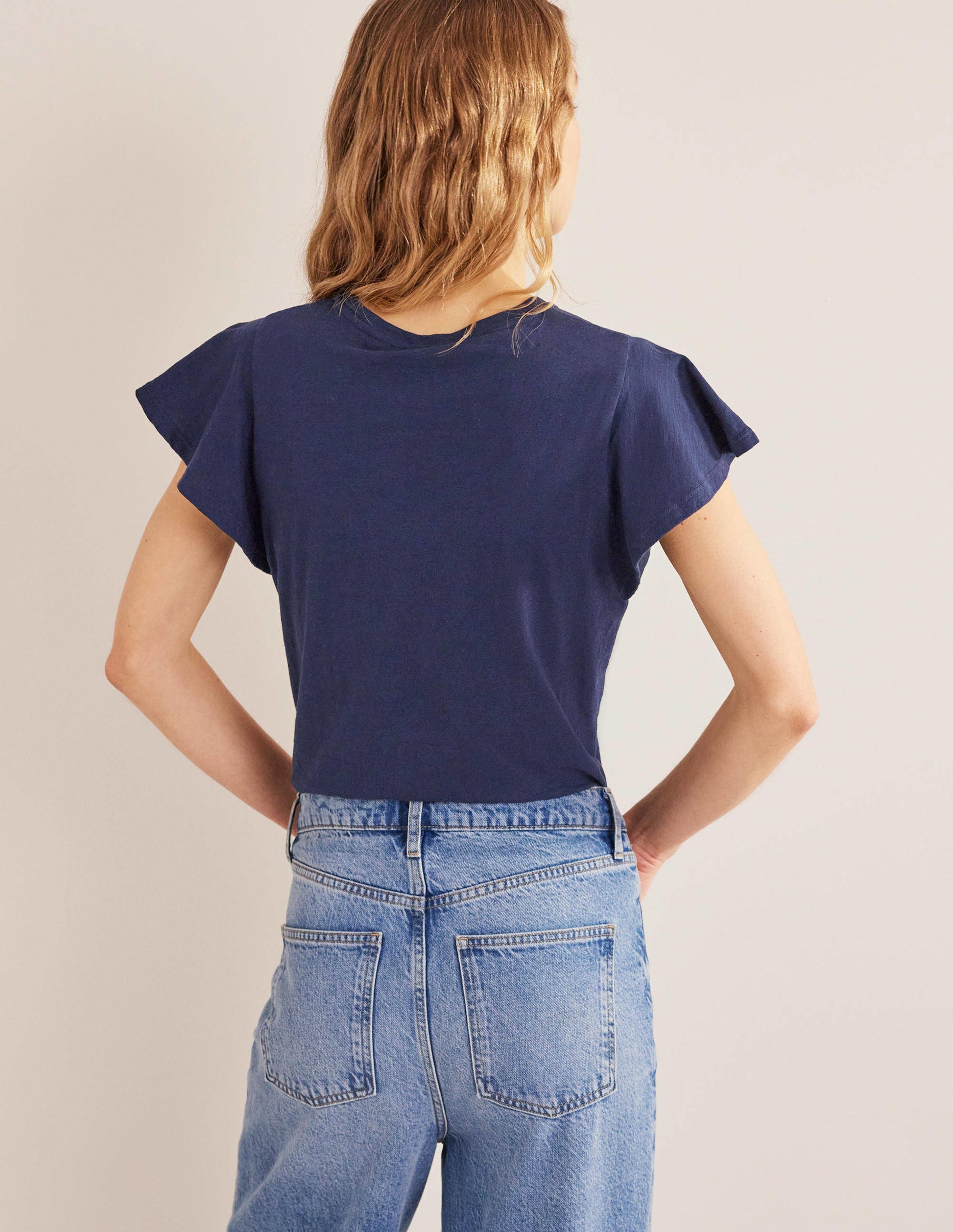 Crew Neck Flutter T-Shirt-Navy-3