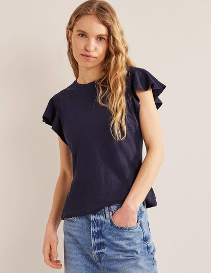 Crew Neck Flutter T-Shirt-Navy-4