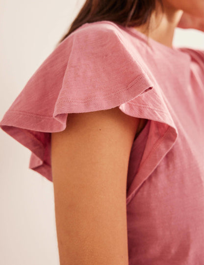 Crew Neck Flutter T-Shirt-Faded Rose-2