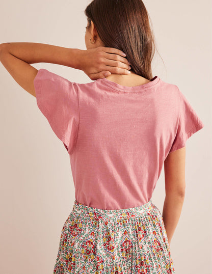Crew Neck Flutter T-Shirt-Faded Rose-3