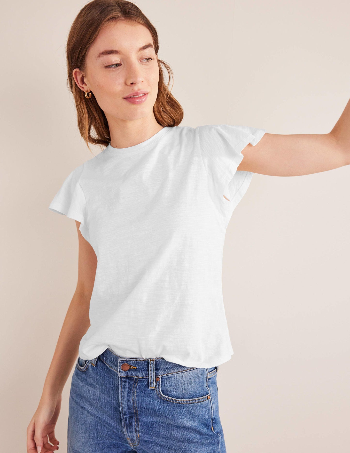 Crew Neck Flutter T-Shirt-White