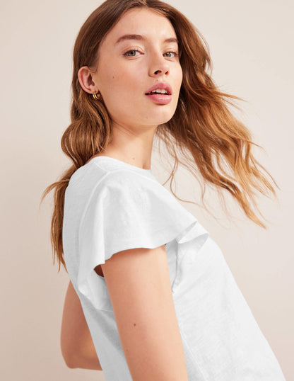 Crew Neck Flutter T-Shirt-White-2