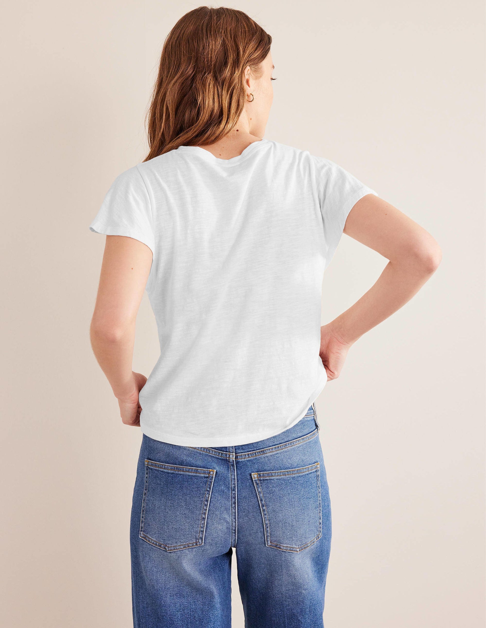 Crew Neck Flutter T-Shirt-White-3