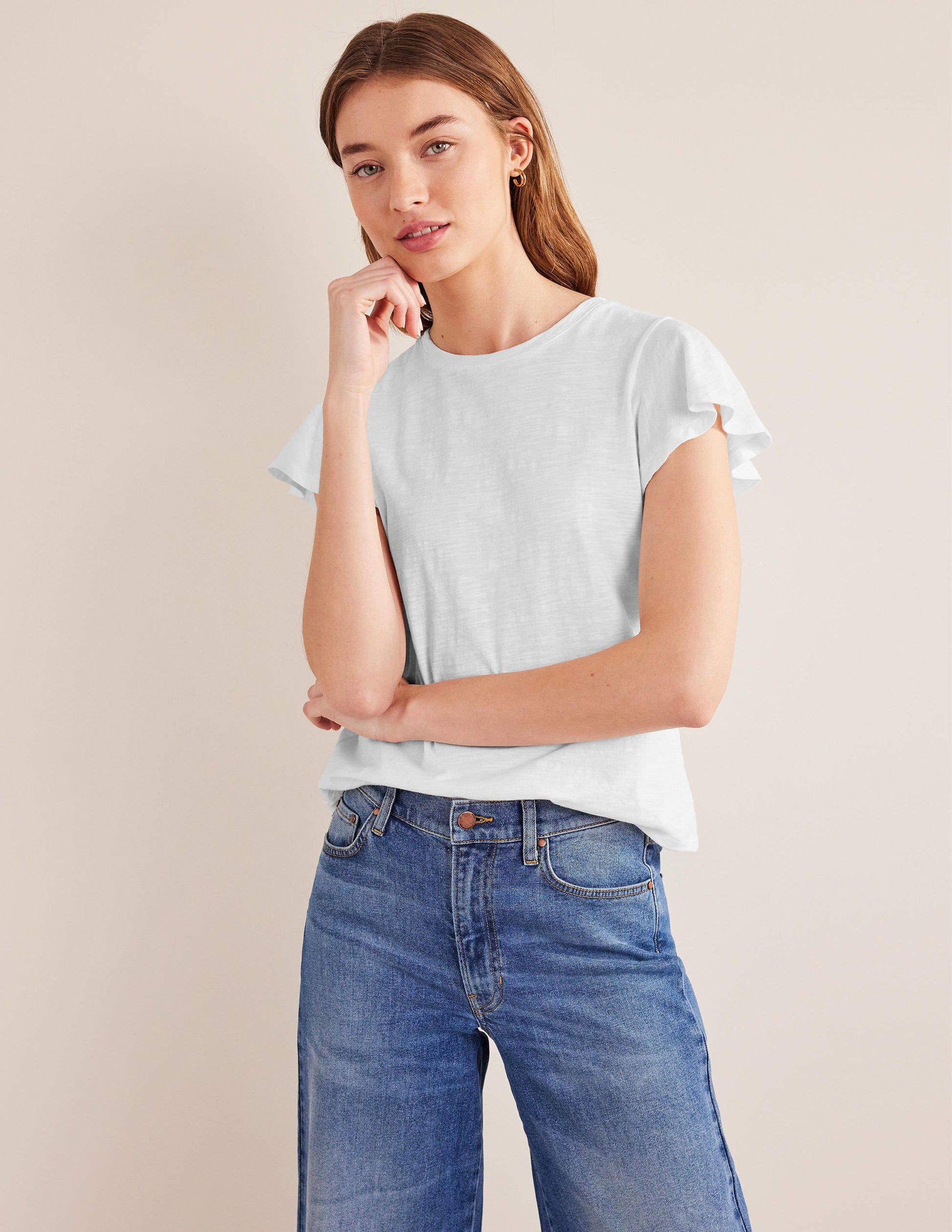 Crew Neck Flutter T-Shirt-White-4