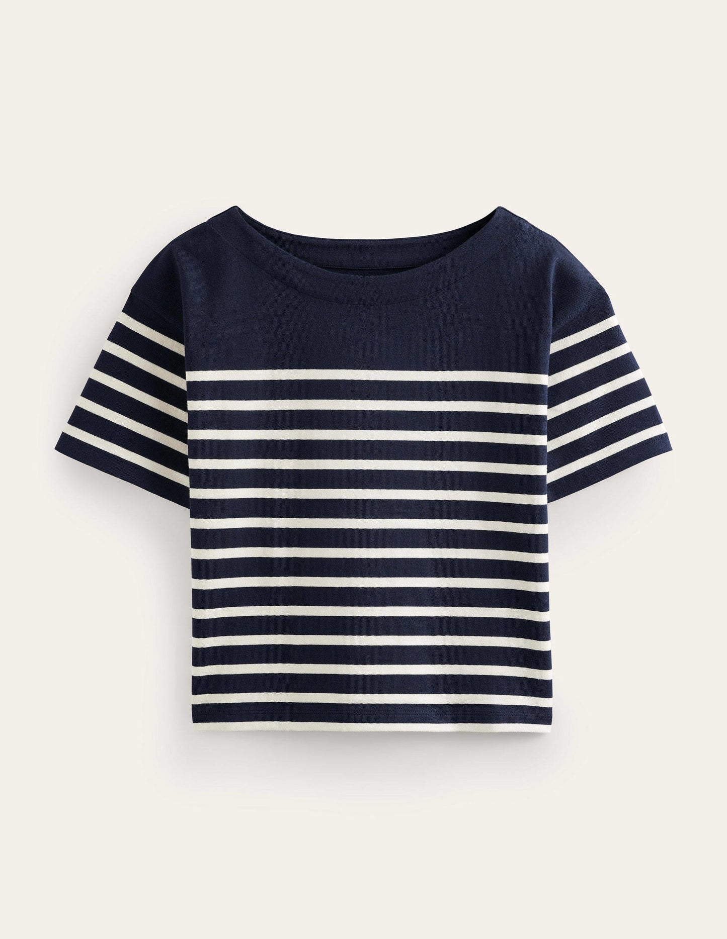Boat Neck Striped T-Shirt-Navy/Ivory Stripe