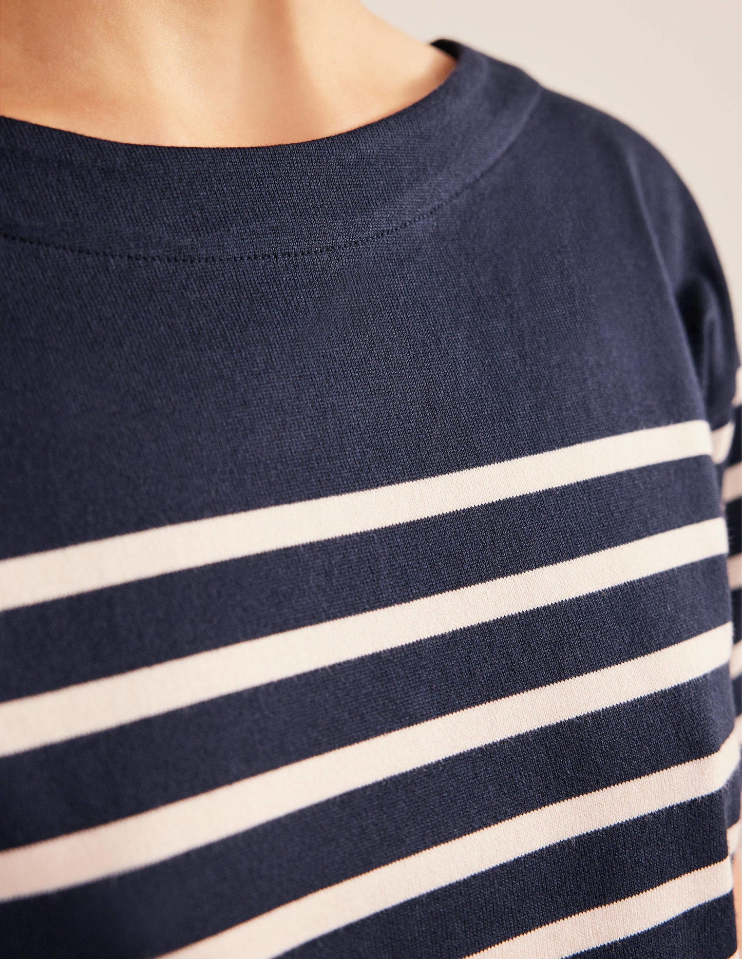 Boat Neck Striped T-Shirt-Navy/Ivory Stripe