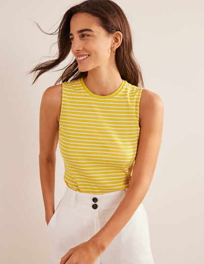 Striped Ribbed Tank Top-Yellow/Ivory-1