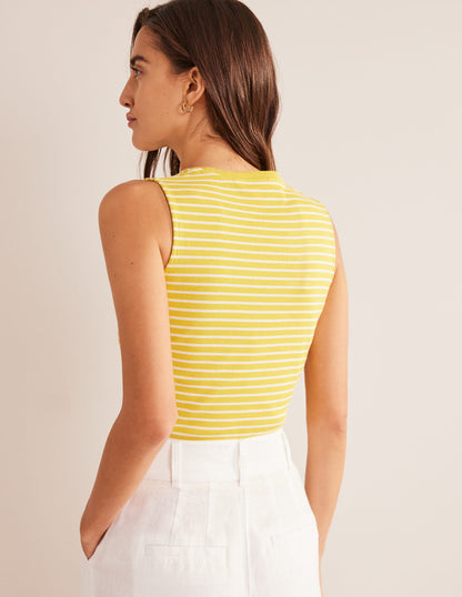 Striped Ribbed Tank Top-Yellow/Ivory-3