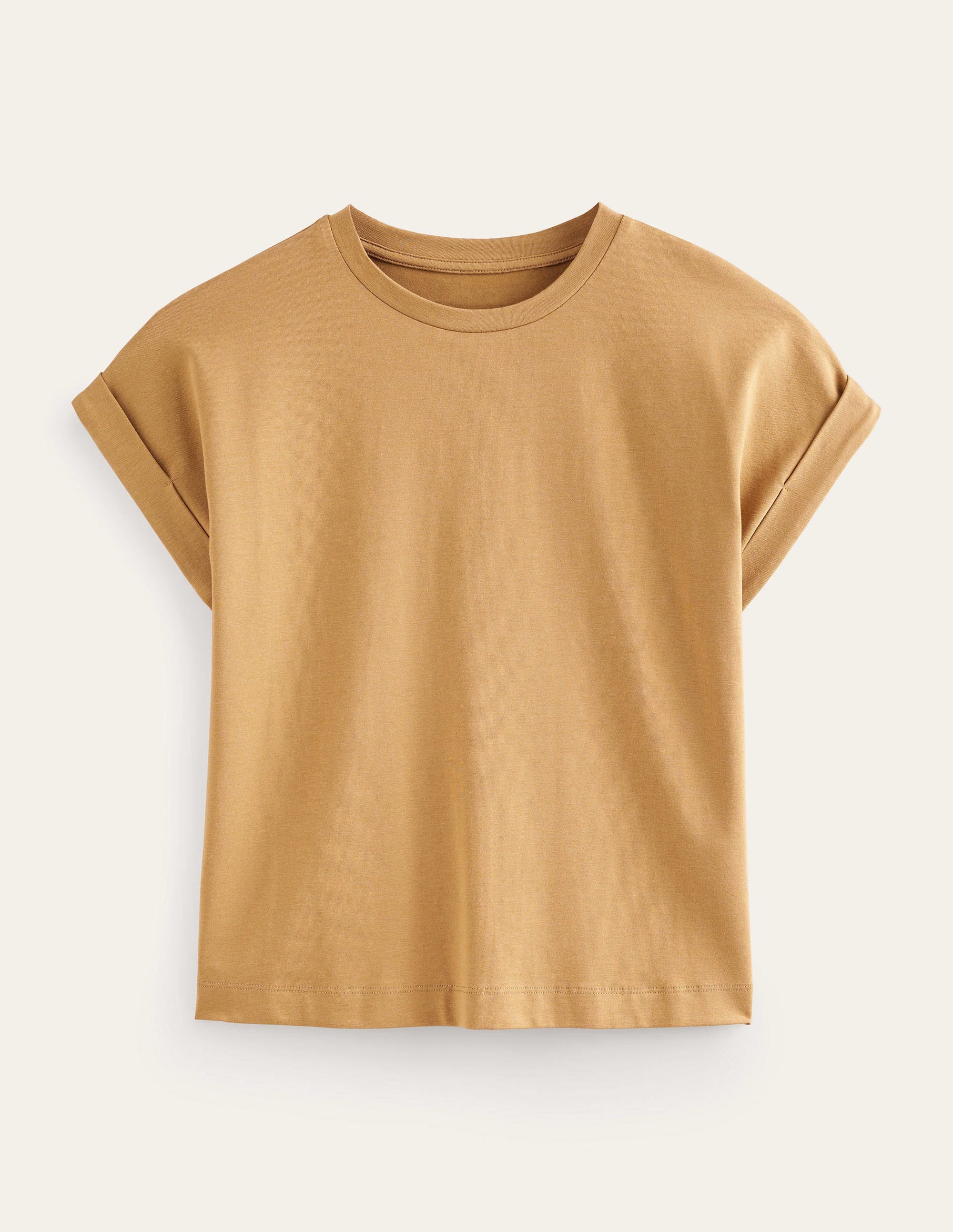 Turn Back Sleeve Crew T-Shirt-Camel - Image 6