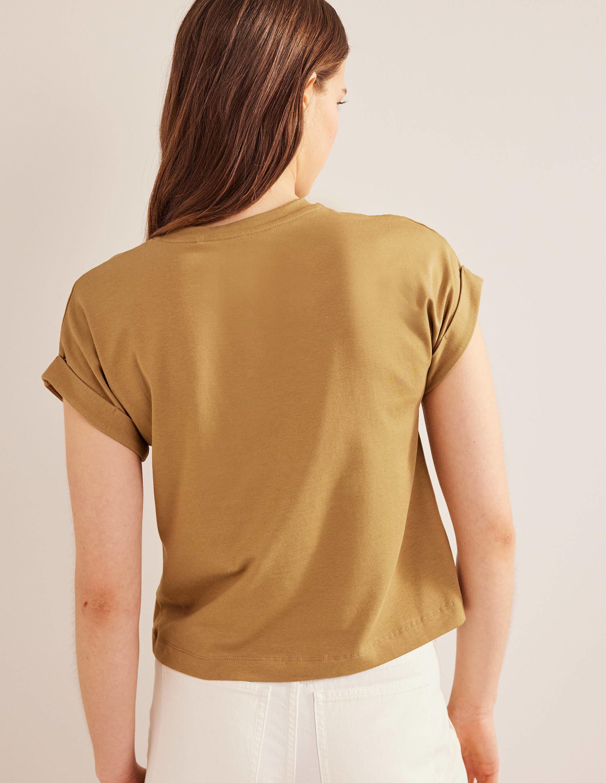 Turn Back Sleeve Crew T-Shirt-Camel - Image 3