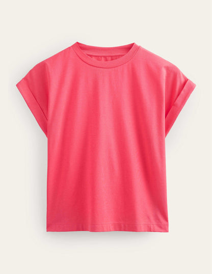 Turn Back Sleeve Crew T-Shirt-Festival Pink