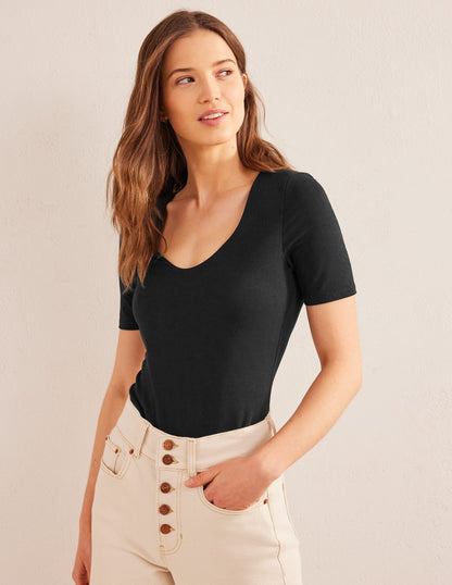 Double Layer Short Sleeve Top-Black-1