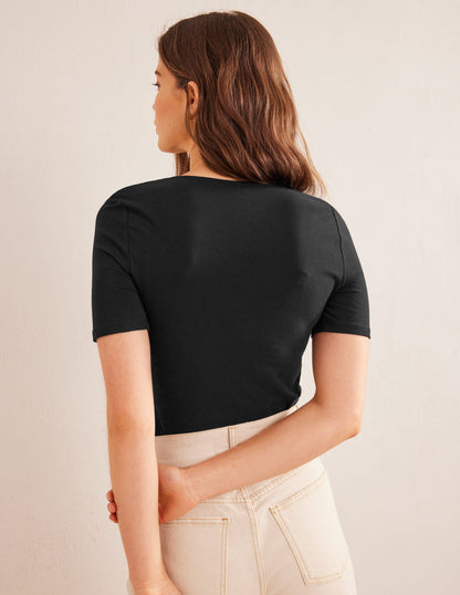 Double Layer Short Sleeve Top-Black-3