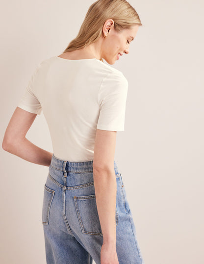 Double Layer Short Sleeve Top-Ivory-3