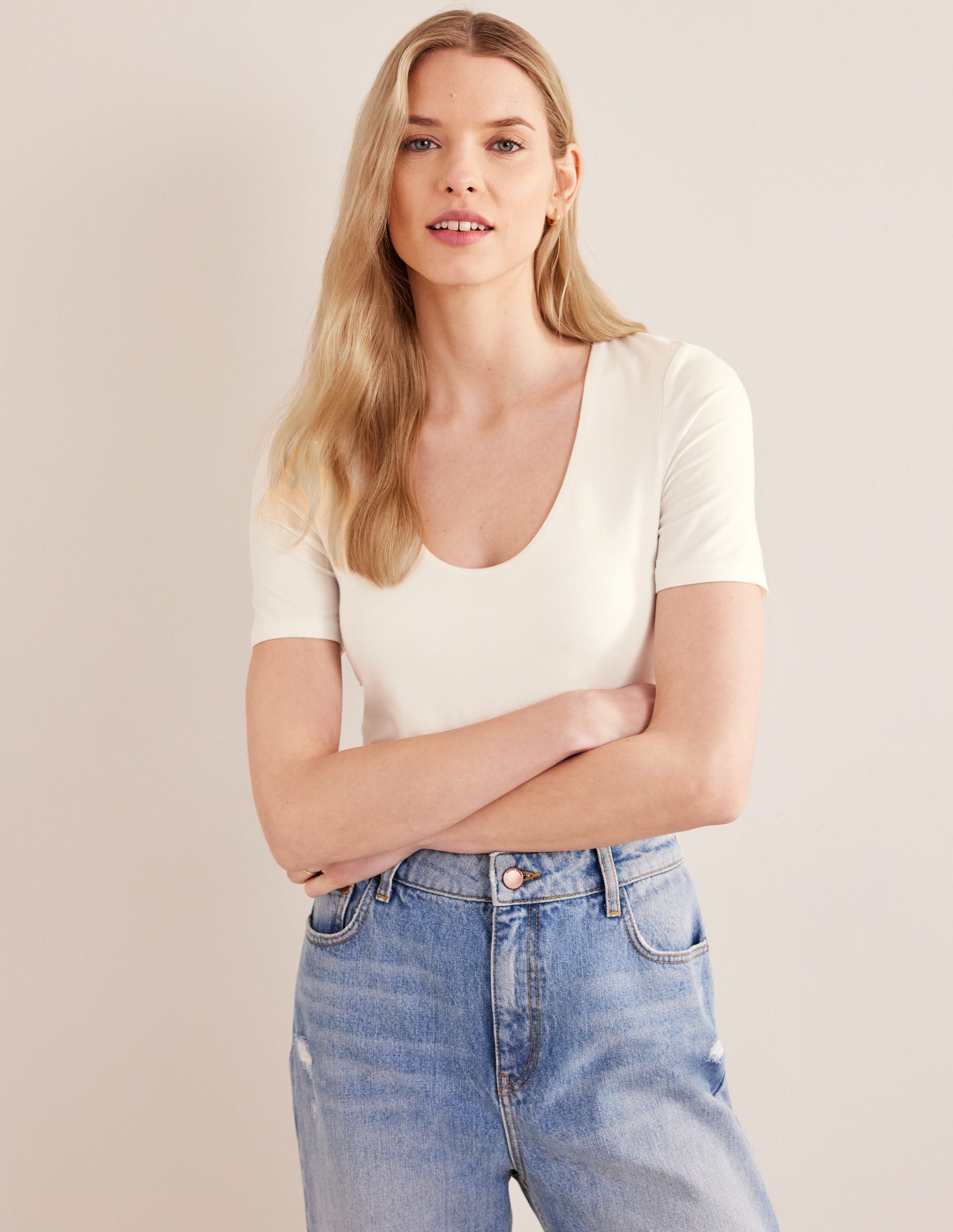 Double Layer Short Sleeve Top-Ivory-4