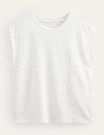 Crew Neck Linen T-shirt-Ivory-5