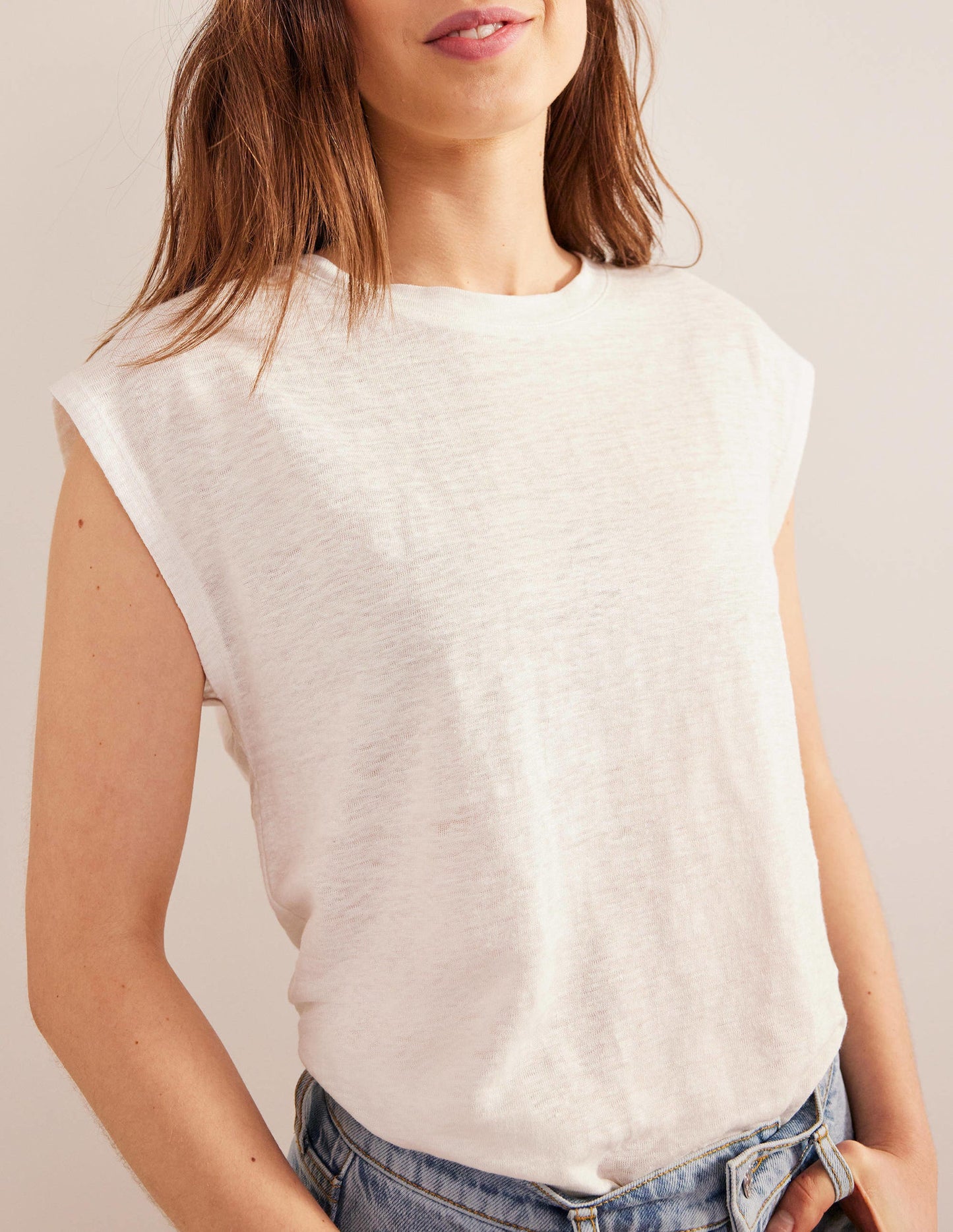Crew Neck Linen T-shirt-Ivory
