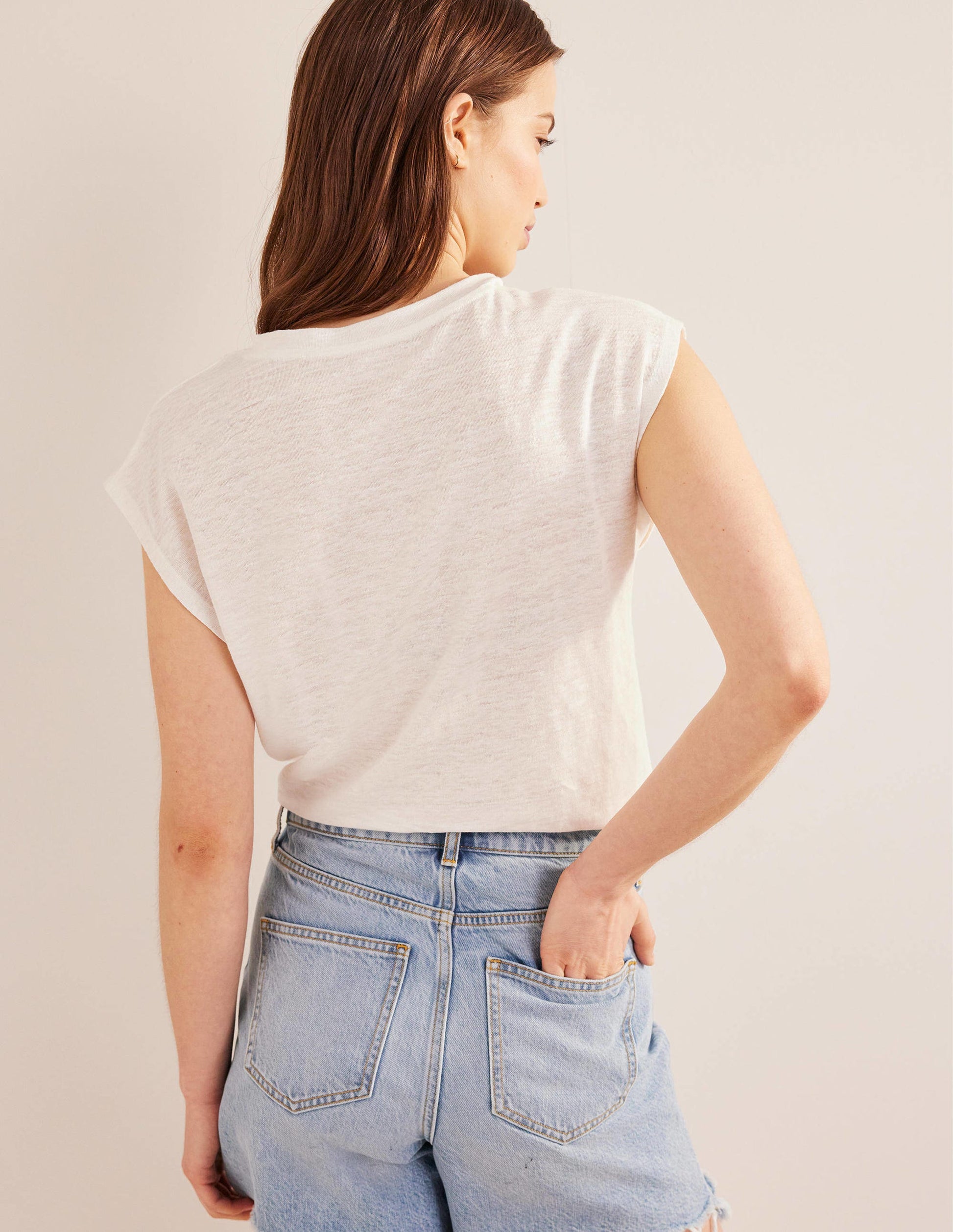 Crew Neck Linen T-shirt-Ivory-3