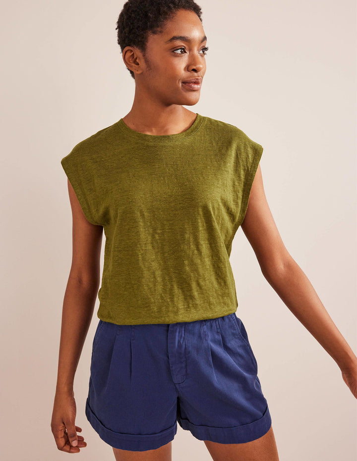 Crew Neck Linen T-shirt-River Reed