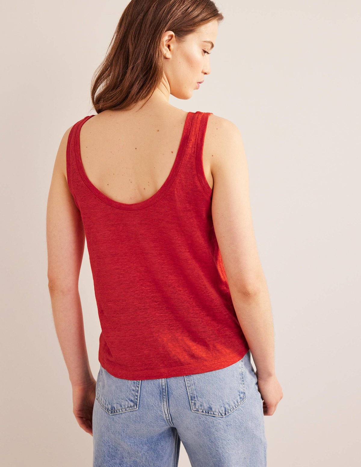 Scoop Neck Linen Tank Top-Tomato - Image 3