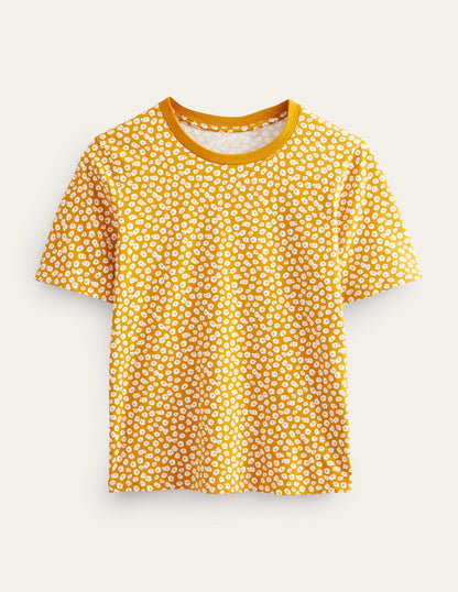 Printed Crew Neck T-Shirt-Harvest Gold, Peony Stamp