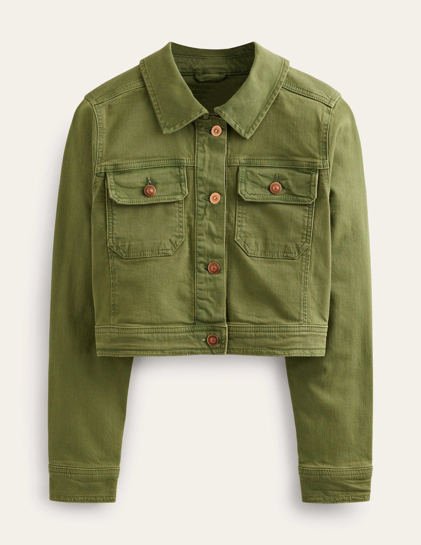 Cropped Casual Cotton Jacket-Green