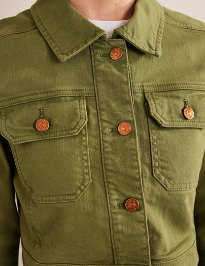 Cropped Casual Cotton Jacket-Green-2