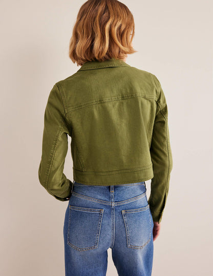 Cropped Casual Cotton Jacket-Green-3