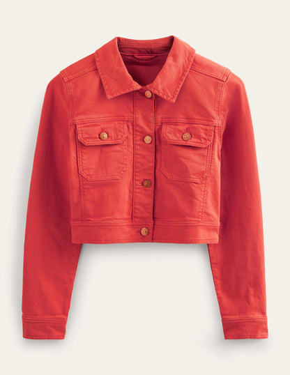 Cropped Casual Cotton Jacket-Tomato-5