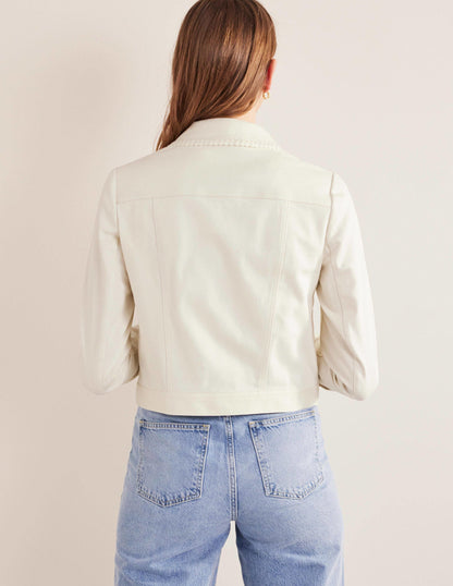 Crochet Trim Denim Jacket-Ecru