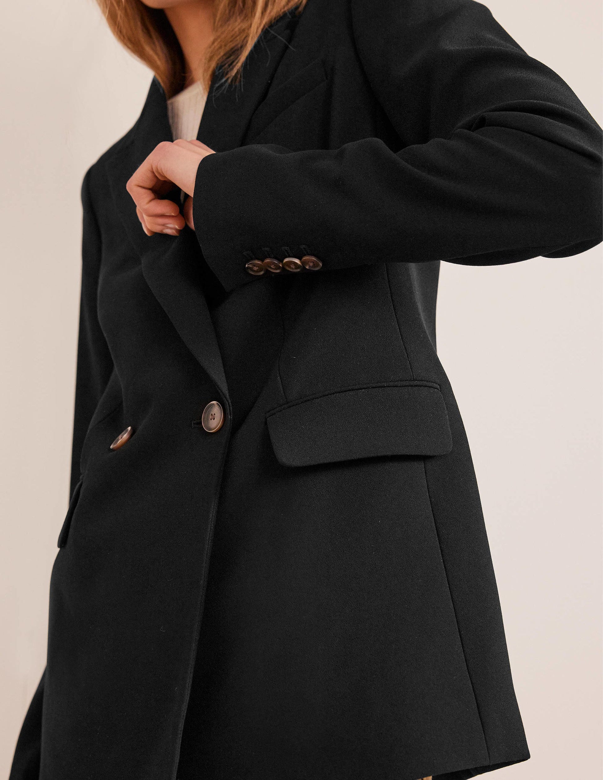 Double Breasted Crepe Blazer-Black-2