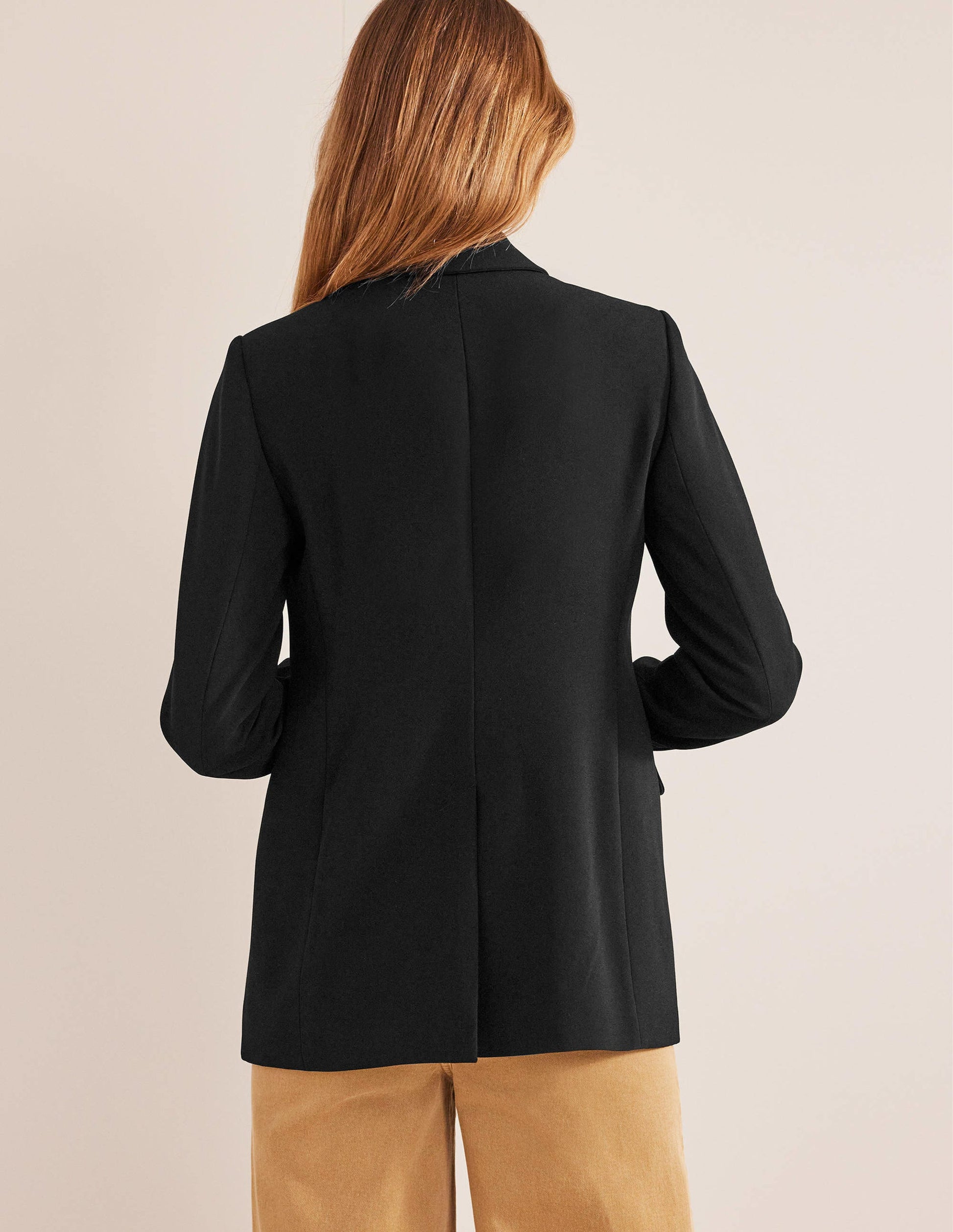 Double Breasted Crepe Blazer-Black-3