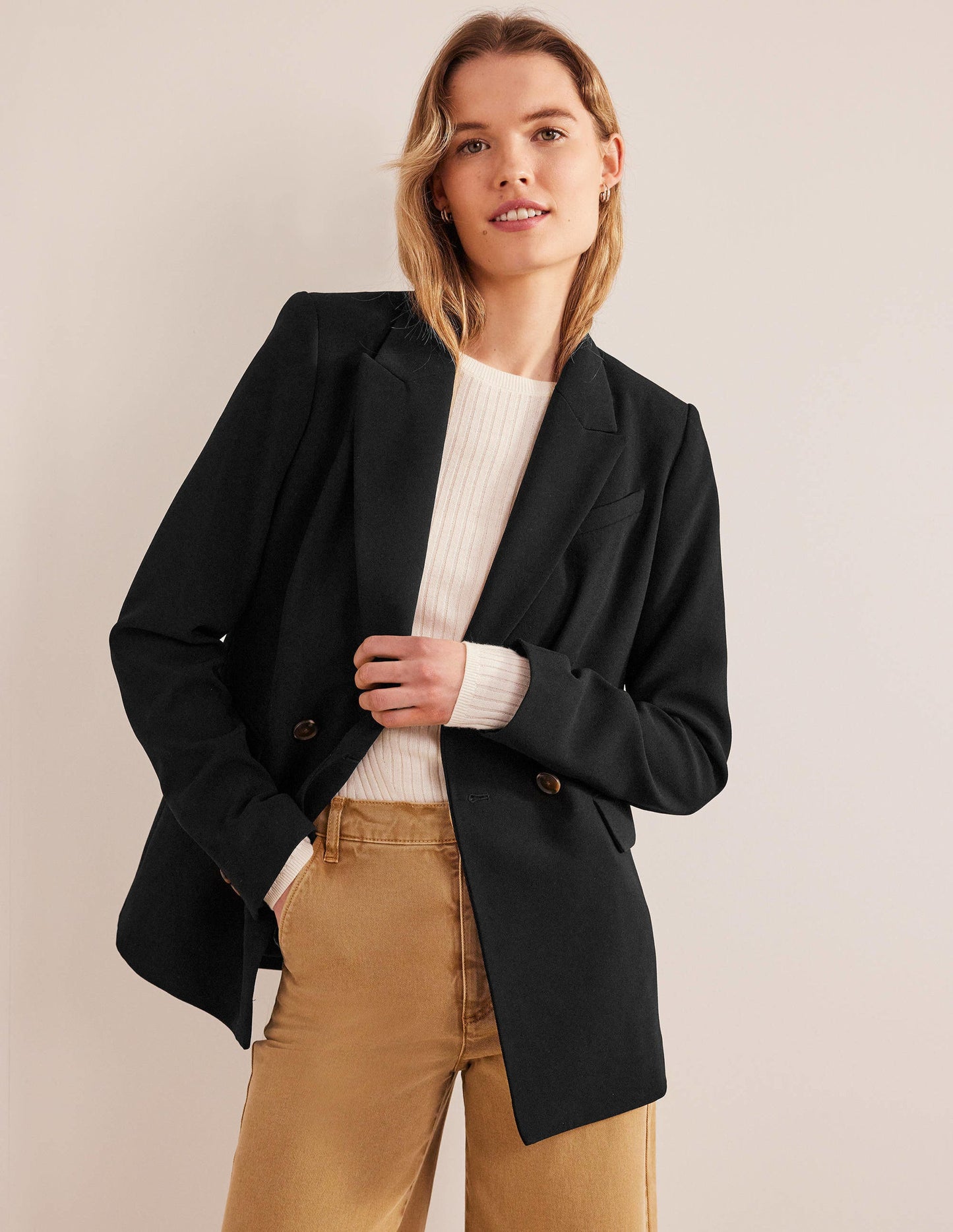 Double Breasted Crepe Blazer-Black