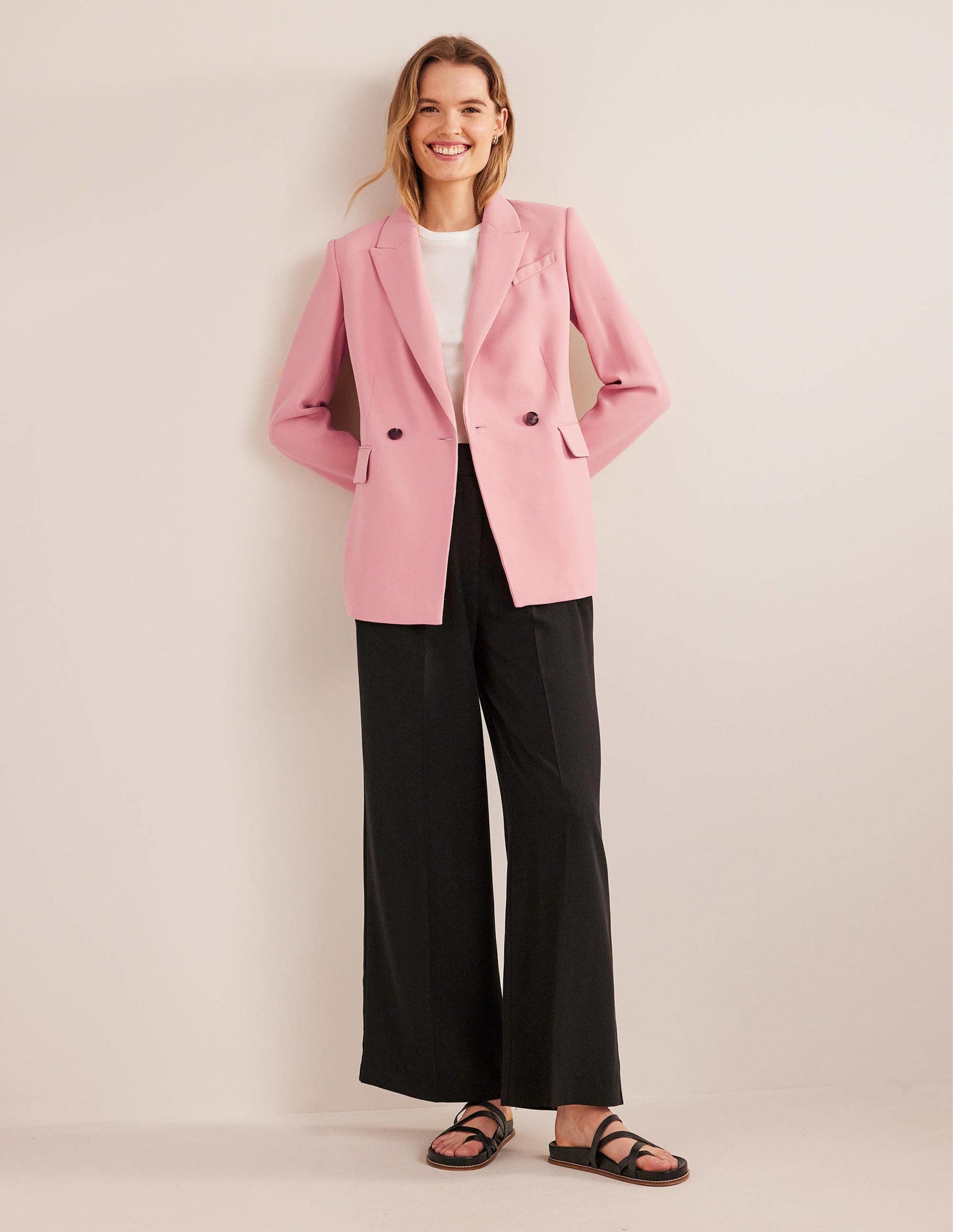 Double Breasted Crepe Blazer-Rose Pink