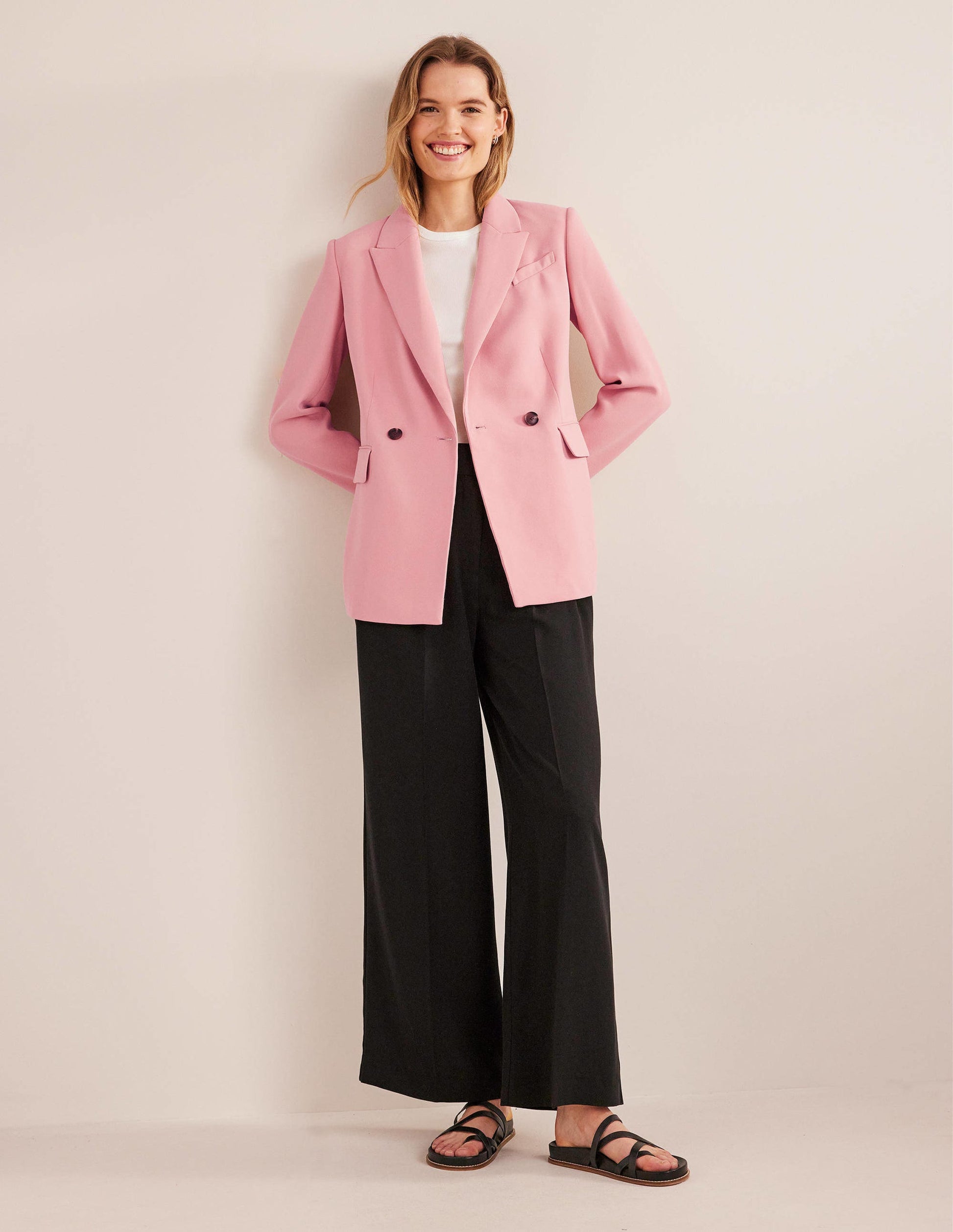 Double Breasted Crepe Blazer-Rose Pink-4