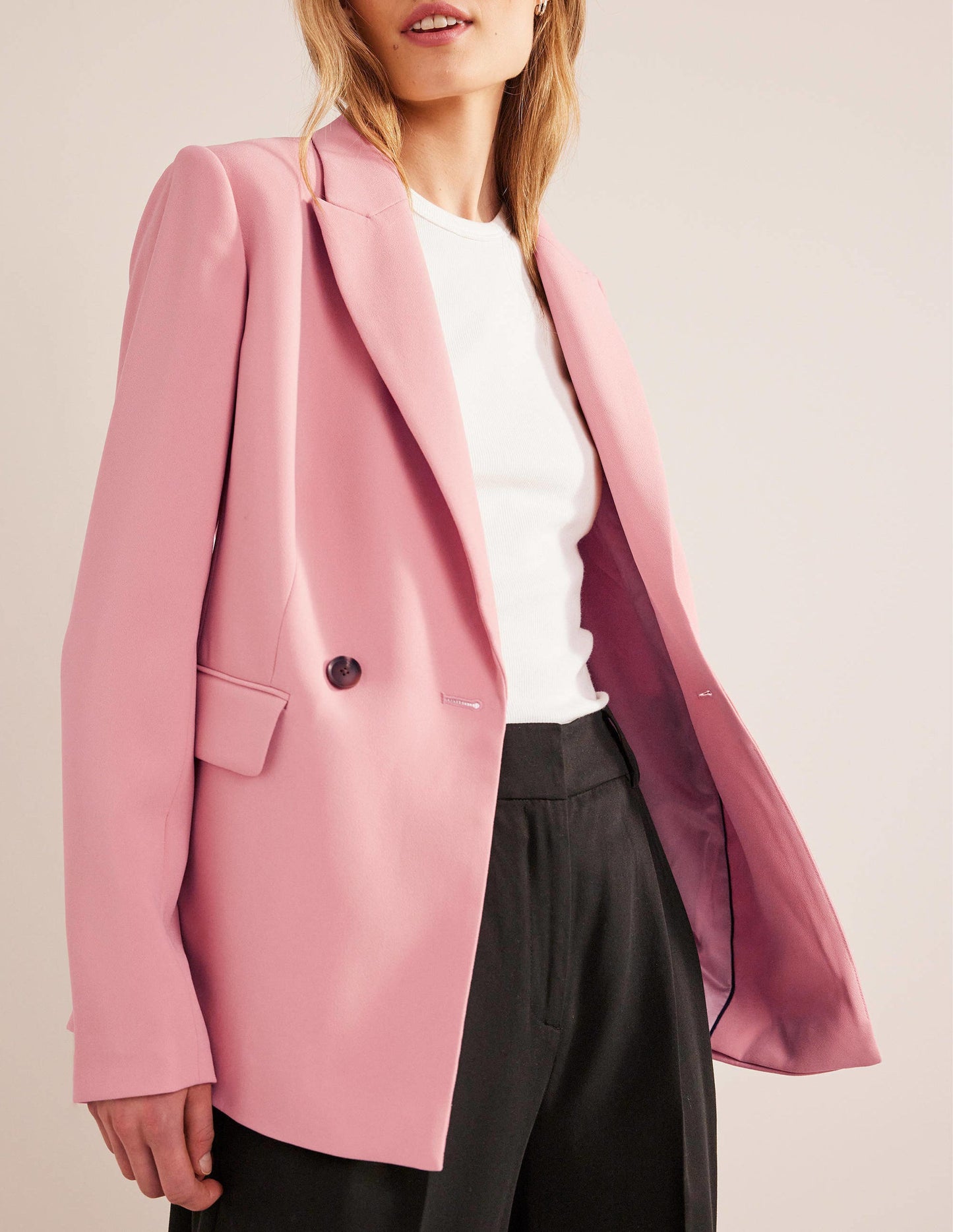 Double Breasted Crepe Blazer-Rose Pink