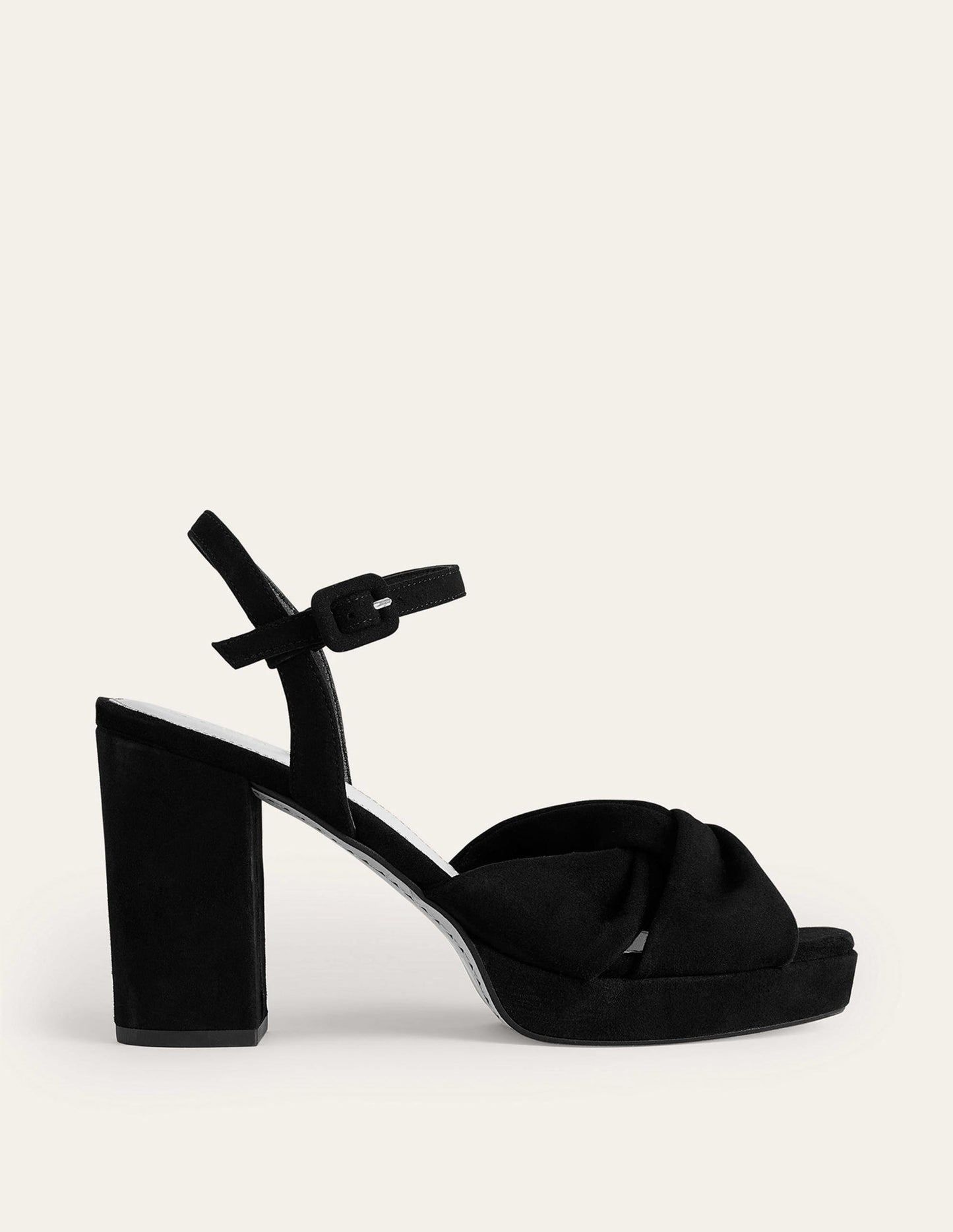 Twist-Front Heeled Platforms-Black Suede