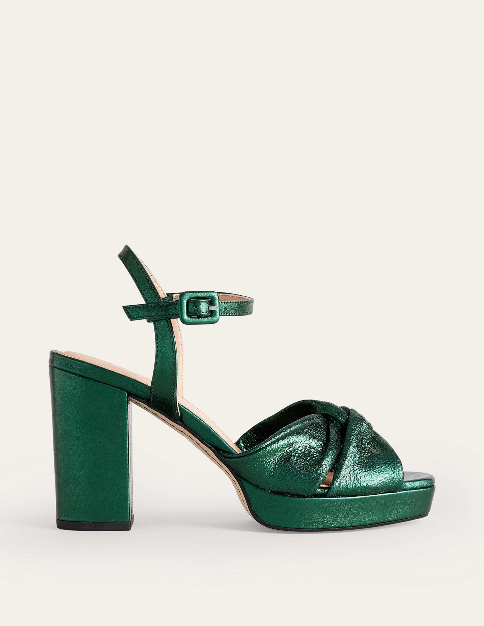 Twist-Front Heeled Platforms-Winter Green Metallic Leather-2