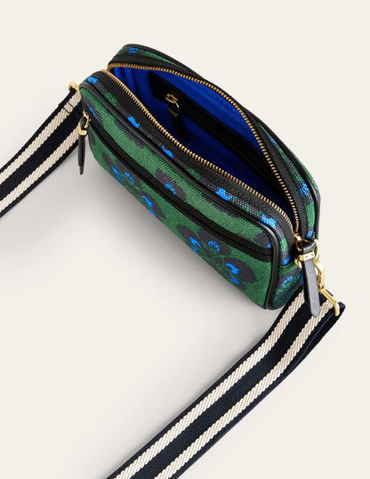 Canvas Cross-Body Bag-Amazon Green, Carnation Stamp-4