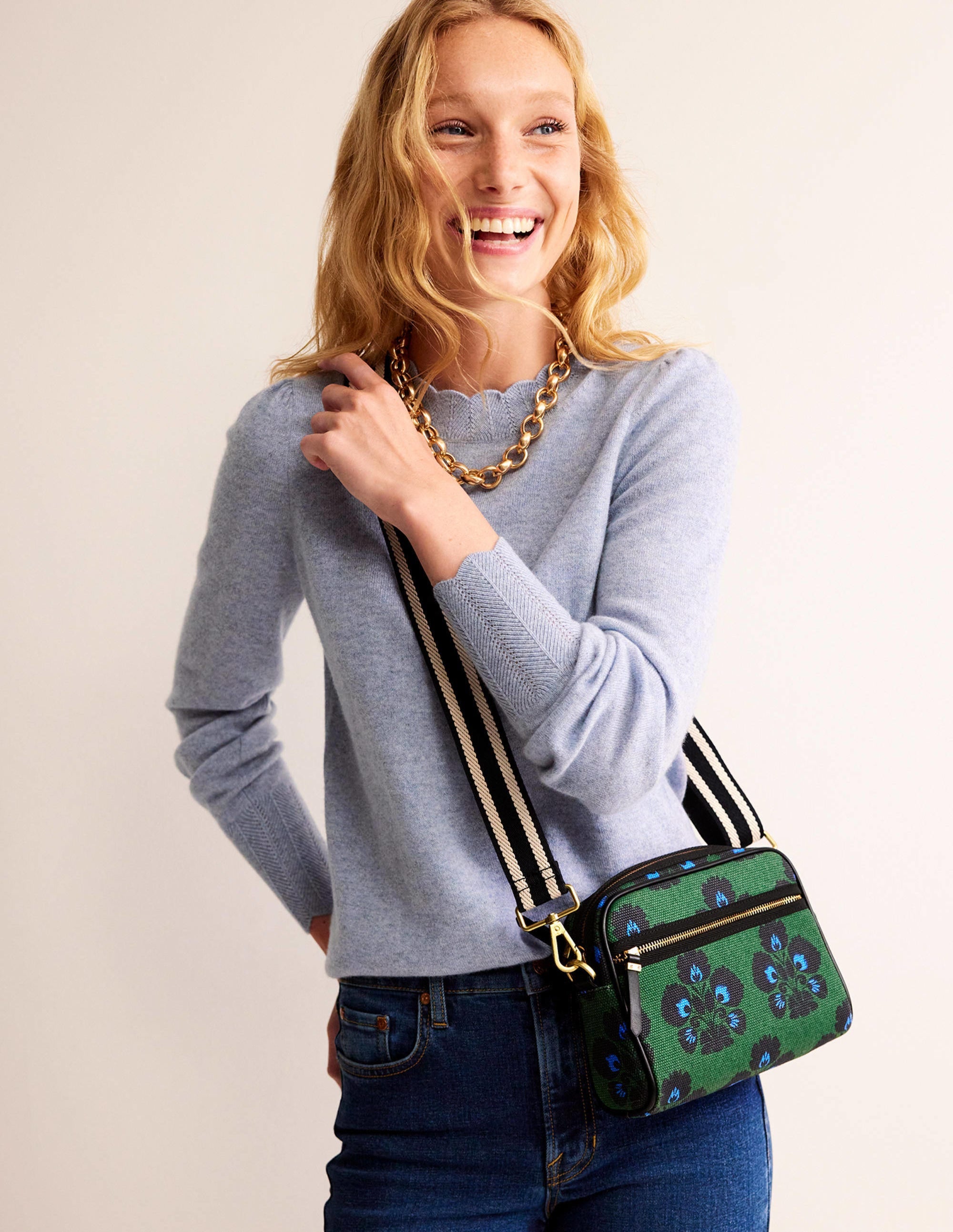 Canvas Cross-Body Bag-Amazon Green, Carnation Stamp - Image 1