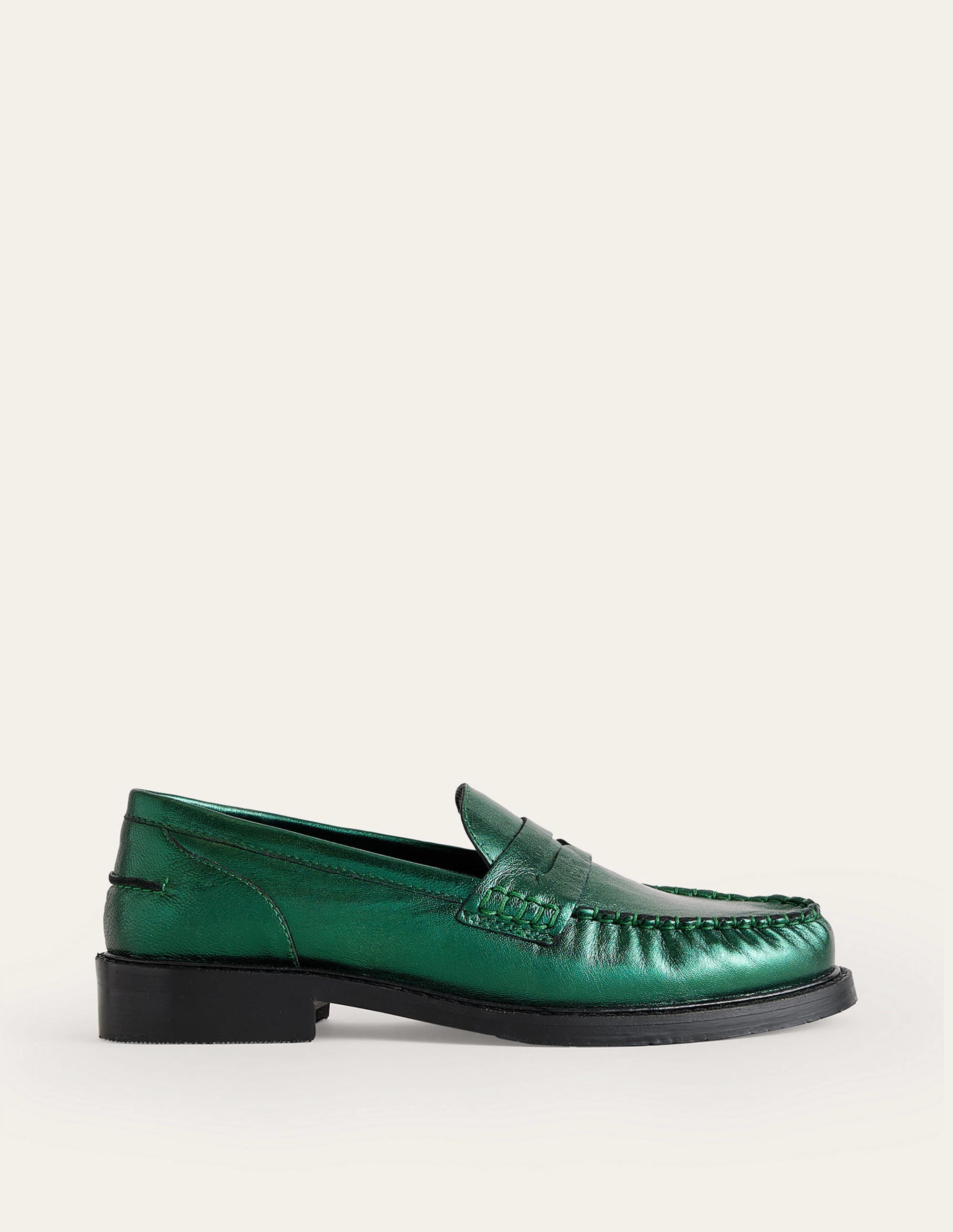 Classic Moccasin Loafers-Winter Green Metallic Leather - Image 2