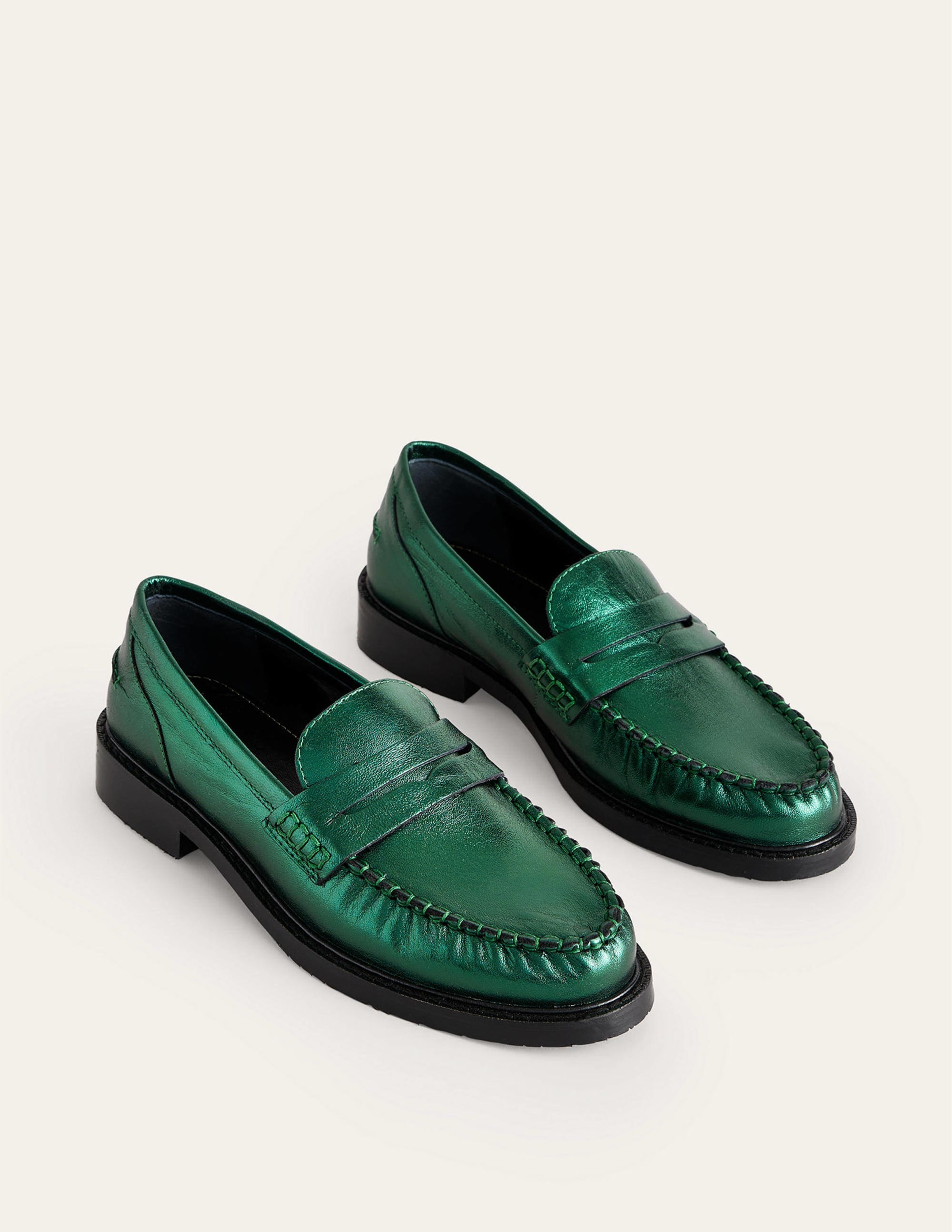 Classic Moccasin Loafers-Winter Green Metallic Leather - Image 3